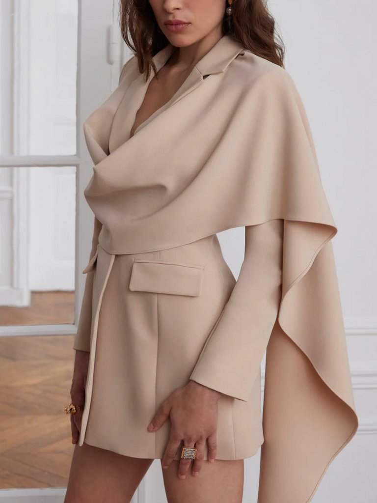 Lavish Alice Mireille Cape Scarf Blazer Mini Dress Sand Uk8/Us4